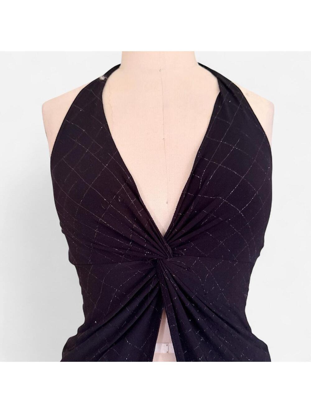 Vintage 90s Sparkle Knit Backless Halter Top in Black